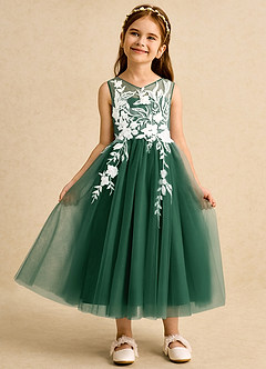 Azazie Sundae Flower Girl Dresses Dark Green Ball-Gown Lace Dress image6