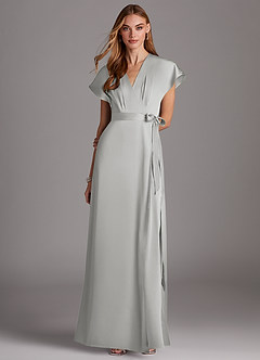 Azazie Nico Bridesmaid Dresses Silver A-Line V-Neck Stretch Satin Dress image1