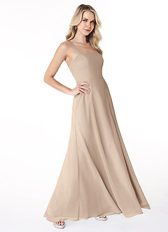 Azazie Jay Bridesmaid Dresses Taupe A-Line Square Neckline Side Slit Chiffon Dress image3