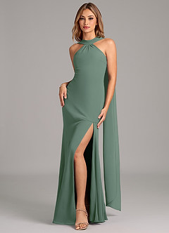 Azazie Kinsley Vestidos de damas de honor Vestido de Eucalipto de Gasa de Corte Sirena con Plisado image4