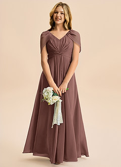 Azazie Emma Junior Robe Trapèze en Mousseline de soie Plissée Expresso image3