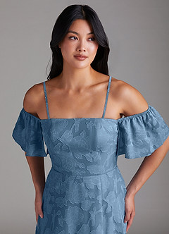 Azazie Sue Bridesmaid Dresses Steel Blue A-Line Off the Shoulder Floral Burnout Convertible Dress image2