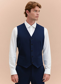 front James Blue Structured Stretch Suit Vest