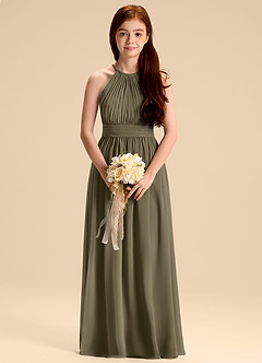 Azazie Malone Junior Willow Green A-Line Pleated Chiffon Dress image3