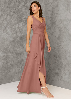 Azazie Kori Abiti da Damigella Abito A-Line in Chiffon Plissettato Cedro Rosa image3