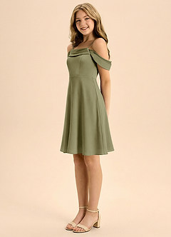 Azazie Anselie Junior Pistachio A-Line Pleated Stretch Satin Dress image4