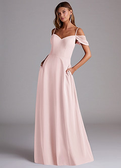 Azazie Marley Bridesmaid Dresses Blushing Pink A-Line Off the Shoulder Chiffon Convertible Dress image1