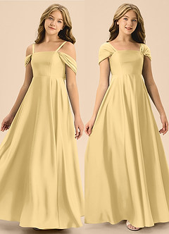 Azazie Rowena Junior Butter A-Line Bow Stretch Satin Dress image1