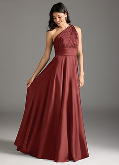 Azazie Charlize Bridesmaid Dresses Terracotta A-Line One Shoulder Stretch Satin Dress image2