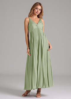Azazie Raychelle Bridesmaid Dresses Dusty Sage A-Line Pleated Stretch Satin Dress image5