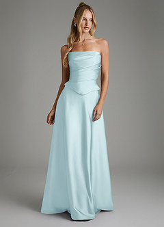 Azazie Amina Bridesmaid Dresses Cloud Blue A-Line Corset Stretch Satin Dress image5