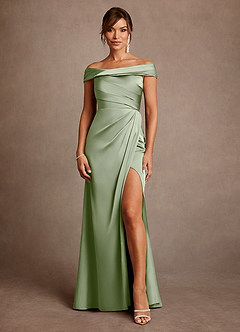 Azazie Bedford vestidos de madre de la novia Vestido de Salvia Polvorienta de Satén Elástico de Corte Recto con Plisado image1