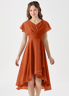 Azazie Graciela Junior Burnt Orange A-Line Pleated Chiffon Dress image3
