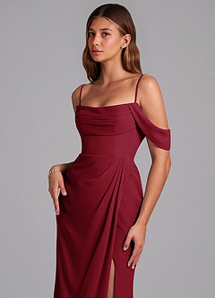 Azazie Johana Jurken voor bruidsmeisjes Converteerbaar Jurk van Chiffon met Zeemeermin Off the Shoulder Bourgondië image5