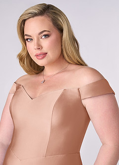 Barbie ♥ Azazie Brautjungfernkleider Wandelbar A-Linie Schulterfrei Stretch-Satin Kleid Roségold image11