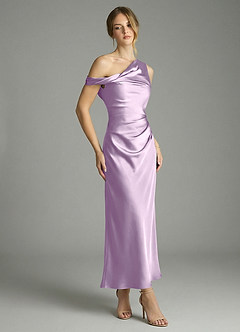 Azazie Emerson Bridesmaid Dresses Frosted Lilac Mermaid Off the Shoulder Stretch Satin Dress image3