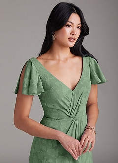 Azazie Soren Bridesmaid Dresses Eucalyptus A-Line Pleated Floral Burnout Dress image6