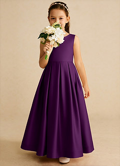 Azazie Cailee Flower Girl Dresses Grape Ball-Gown Pleated Matte Satin Dress image3