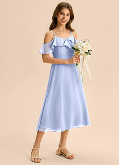 Azazie Kamilla Junior Abito A-Line in Chiffon a Spalla Scoperta Ghiaccio image5