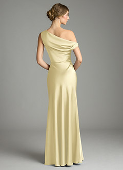 Azazie Emerson Bridesmaid Dresses Lemon Sorbet Mermaid Off the Shoulder Stretch Satin Dress image2