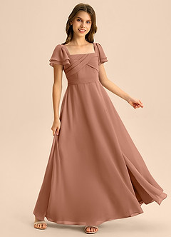 Azazie Azey Junior Bronzer A-Line Ruched Chiffon Dress image4