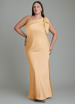 Azazie Yuanna Bridesmaid Dresses Gold Mermaid One Shoulder Stretch Satin Dress image8