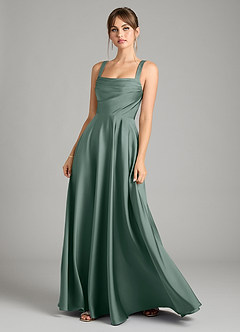 Azazie Shaude Bridesmaid Dresses Sea Moss A-Line Pleated Stretch Satin Dress image1