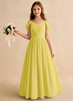 Azazie Chelo Girls Formal Abiti da Ragazza di Fiori Abito A-Line in Chiffon Plissettato Canarino image3