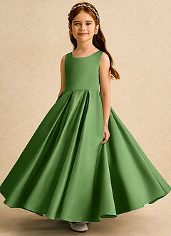 Azazie Pepper Flower Girl Dresses Basil A-Line Pleated Matte Satin Dress image5