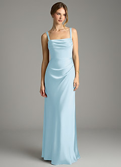 Azazie Alouette At-home Try On Dresses Sky Blue Mermaid Pleated Stretch Satin Dress image3