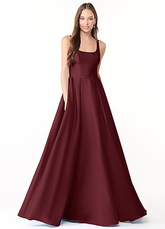 Azazie Neve Bridesmaid Dresses Cabernet Ball-Gown with Pockets Stretch Satin Dress image1