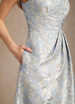 Azazie Easton vestidos de madre de la novia Vestido de Azul Polvoriento de Jacquard de Corte En A con Hombro unilateral image8
