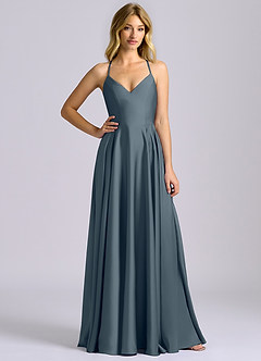 Azazie Truce Robes de demoiselle d'honneur Robe Trapèze en Satin extensible Violet Crépusculaire image3