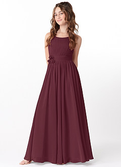 Azazie Astrid Junior Cabernet A-Line Floral Chiffon Dress image3