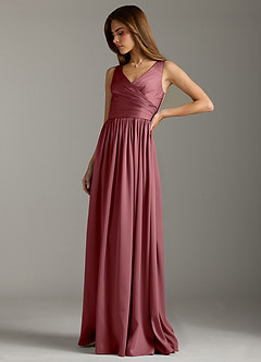 Azazie Keyla Robes de demoiselle d'honneur Robe Trapèze en Satin extensible Plissée Rose Du Désert image6