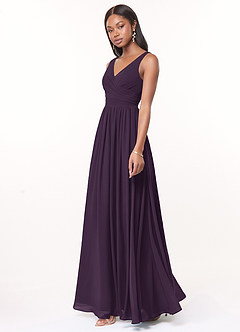 Azazie Keyla Bridesmaid Dresses Plum A-Line V-Neck Pleated Chiffon Dress image2
