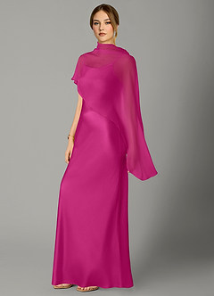Azazie Jaleesa Bridesmaid Dresses Fuchsia A-Line High Neck Stretch Satin Dress image4