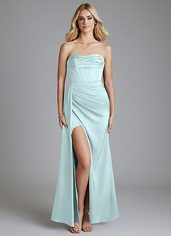 Azazie Amyra Bridesmaid Dresses Sea Glass Mermaid Off the Shoulder Stretch Satin Convertible Dress image1