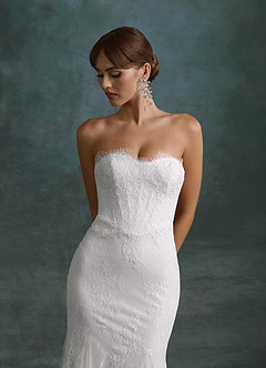 Azazie Dawna Vestidos de novia Vestido Diamante Blanco de Encaje de Corte Sirena con Palabra de honor image9