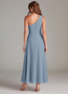 Azazie Brooke Robes de demoiselle d'honneur Robe Trapèze en Mousseline de soie Une épaule Bleu Poussiéreux image5