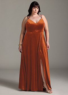 Azazie Sora Bridesmaid Dresses Burnt Orange A-Line Halter Bow Velvet Dress image10