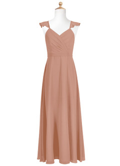 Azazie Emily Junior Robe Trapèze en Mousseline de soie Rayé Champagne Rosé image5