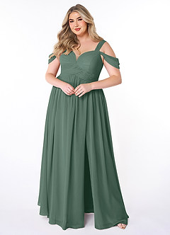 Azazie Lianne Bridesmaid Dresses Sea Moss A-Line Off the Shoulder Chiffon Dress image7