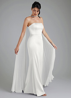 Azazie Tyler Bridesmaid Dresses White Sheath Strapless Stretch Satin Convertible Dress image9