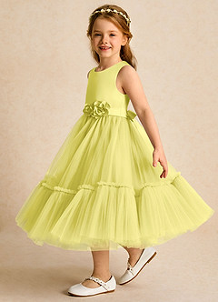 Azazie Miracle Abiti da Ragazza di Fiori Abito A-Line in Raso Opaco Fiocco Canarino image3