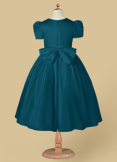 Azazie Anirra Flower Girl Dresses Ink Blue Ball-Gown Pleated Matte Satin Dress image6