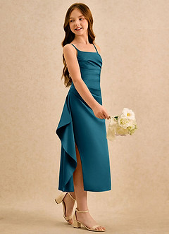 Azazie Canna Girls Formal Sukienki dla dziewczynek sypiących kwiaty Linia A Pofałdowany Satyna elastyczna Długość herbaty Sukienka image1