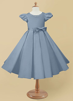 Azazie Jewel vestidos de niña de las flores Vestido de Azul Polvoriento de Satin Mate de Princesa con Plisado image4