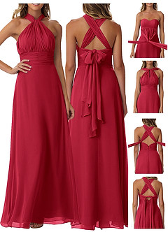 Azazie Fifi Brautjungfernkleider Wandelbar A-Linie Schulterfrei Chiffon Kleid Scharlachrot image9