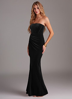 Azazie Larisa Probar vestidos en casa Vestido de Negro de terciopelo de Corte Recto Convertible con Sin tirantes image3